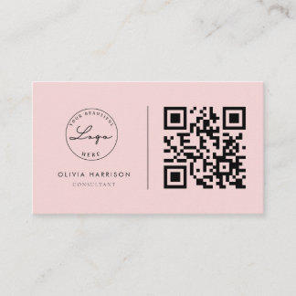 Carte De Visite Pink Luxury Minimalist QR Code Professionnel