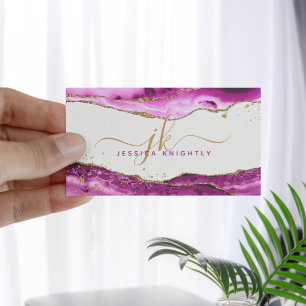 Carte De Visite Pink Magenta Agate Gold Parties scintillant Monogr