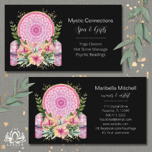 Carte De Visite Pink Mandala Crystals Flower Energy Yoga Reiki Spa