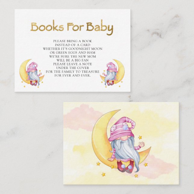 Carte De Visite Pink mignonne Gnome Lune Nuages bébé pour bébé (Devant / Derrière)