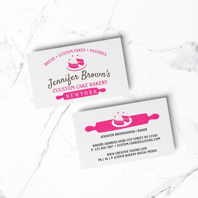 Carte De Visite Pink Minimal boulangerie Chef pâtisserie gâteau (BAKERY PASTRY CHEF COOK CAKE event planner business)