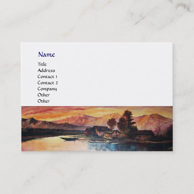 CARTE DE VISITE PINK MOUNTAINS LAC ALPINE SUNSET PAYSAGE (Devant)