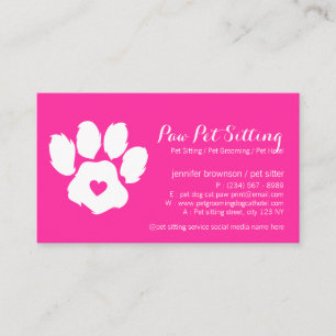 Carte De Visite Pink Neon Animal Sitter Social Media Chien Chat Pa