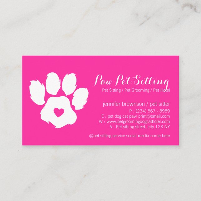 Carte De Visite Pink Neon Animal Sitter Social Media Chien Chat Pa (Devant)