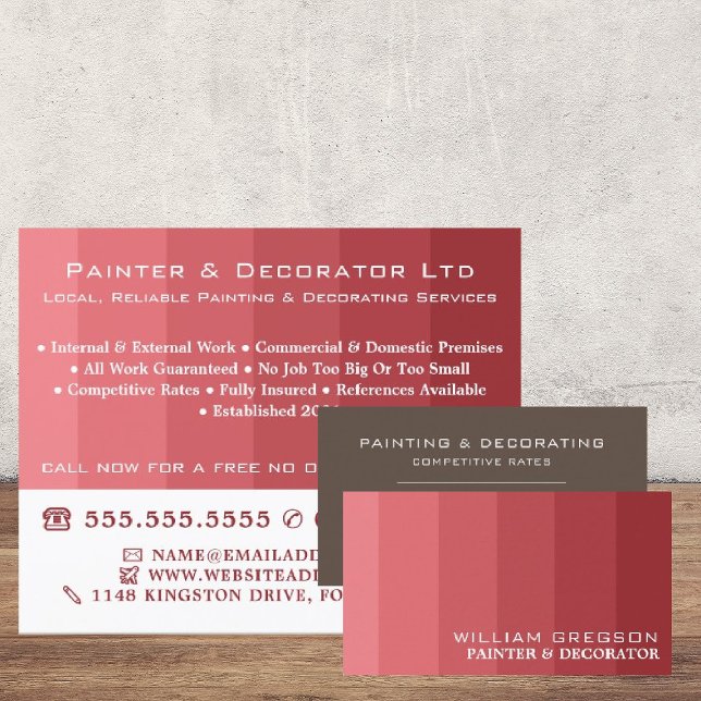 Carte De Visite Pink Ombre Stripes, Peintre & Décorateur (Créateur téléchargé)