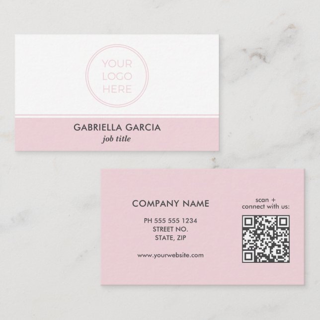 Carte De Visite Pink Professional Simple Logo QR Code (Devant / Derrière)