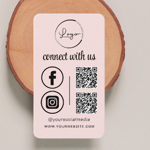 Carte De Visite Pink QR Connect Us Business Logo Médias sociaux