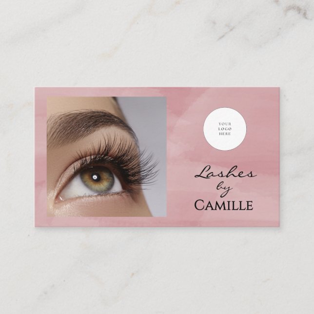 Carte De Visite Pink Script Logo QR Code Photo Lash  (Devant)