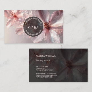 Carte De Visite Pink Shiny Floral Logo Initials Business Card