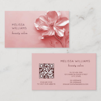 Carte De Visite Pink Shiny Metallic 3D Flower