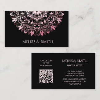 Carte De Visite  Pink Shiny Metallic Black Mandala
