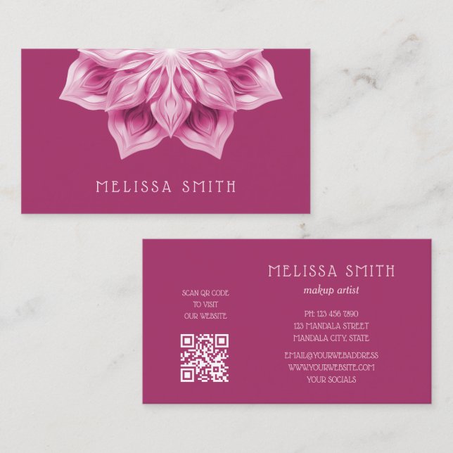 Carte De Visite Pink Shiny Metallic Mandala  (Devant / Derrière)