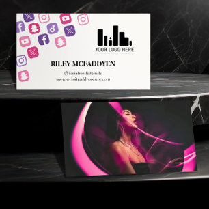 Carte De Visite Pink Social Media Icons Logo Influencer Podcaster