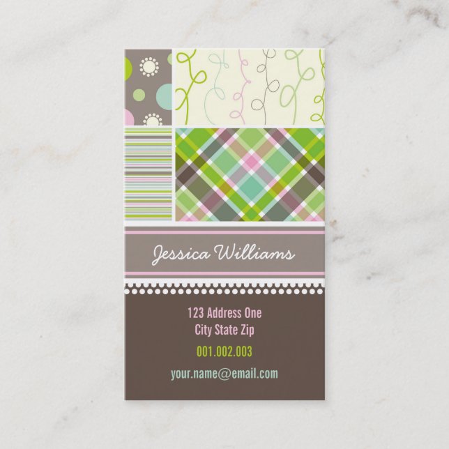 Carte De Visite Pink Stripes Checks Dots Scribbles Combo Motif (Devant)
