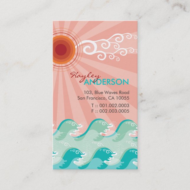 Carte De Visite Pink Tropical Sun Aqua Waves Summer Beach Océan (Devant)