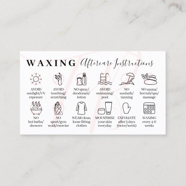 Carte De Visite Pink Waxing après-soin douze conseils instruction (Dos)