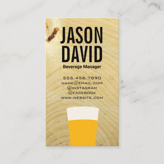 Carte De Visite Pint de bière | Grain de bois (Devant)