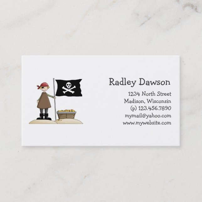 Carte De Visite Pirates · Pirate, drapeau et trésor (Devant)