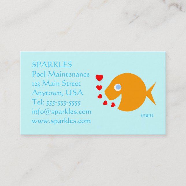 Carte De Visite Piscine Cartoon Cute Poisson d'or Turquoise (Devant)