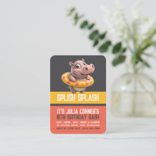 Carte De Visite Piscine Hippo Pool Party Anniversaire Remise de bi