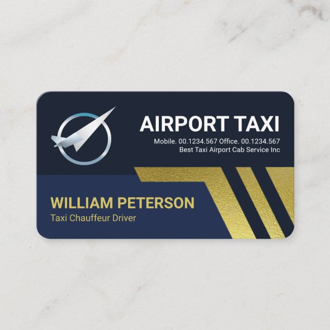 Carte De Visite Piste de l'avion Taxi Gold de l'aéroport (Devant)