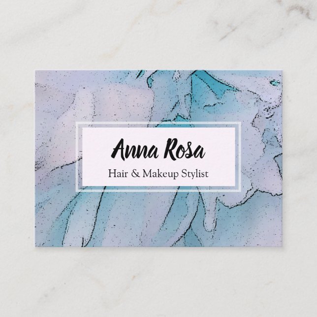 Carte De Visite Pivoine florale rose de *~* et bleue artistique de (Devant)