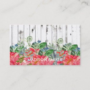 Carte De Visite Pivoines rustiques d'aquarelle sur le bois blanc