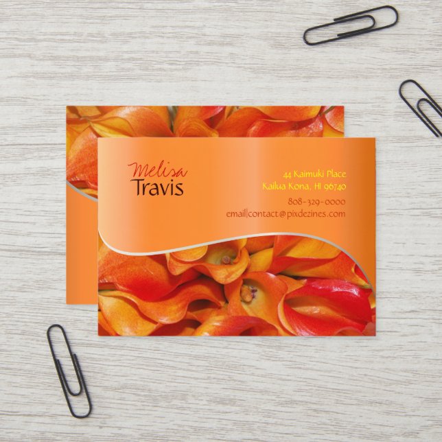 Carte De Visite Pix-Dezines calla orange (Devant/Arrière en situation)