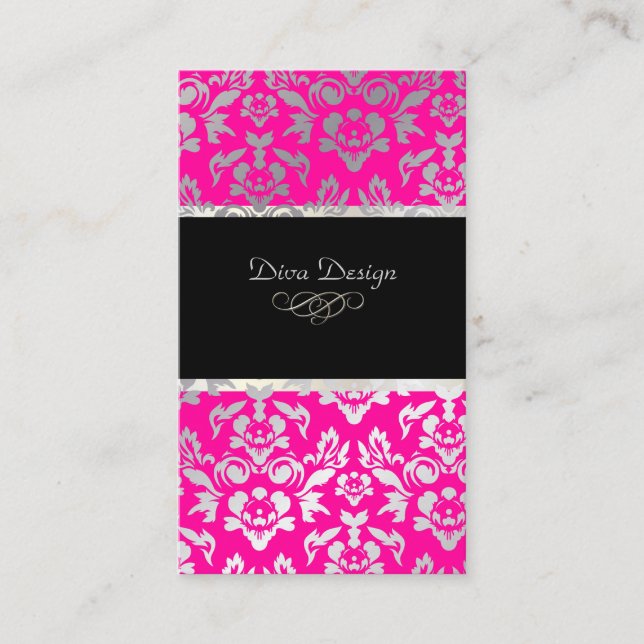 Carte De Visite Pix-Dezines Haute-Coutour Damask, Faux Silver (Devant)