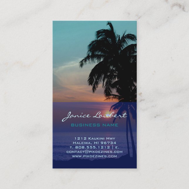 Carte De Visite Pix Dezines Hawaiian Beach Sunset/Tropical Paradis (Devant)
