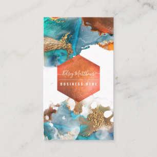 Carte De Visite PixDezines Aquarelle Abstraite Cuivre Or Turquoise
