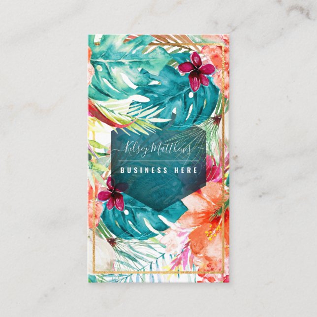 Carte De Visite PixDezines Aquarelle Fleurs tropicales Foliage (Devant)