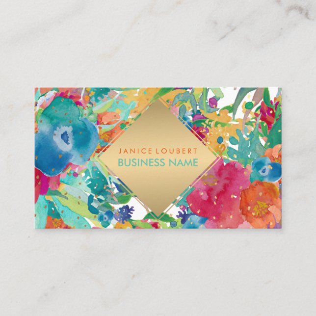 Carte De Visite PixDezines Aquarelle Florale/Pansies/Spectres Or (Devant)