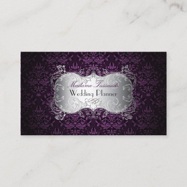 Carte De Visite PixDezines bijoux damask faux argent/prune (Devant)
