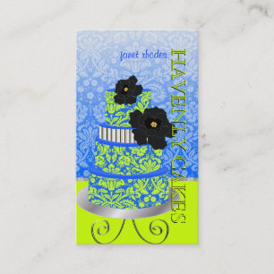 Carte De Visite PixDezines Bleu+Vert gâteau damassé/pâtisserie