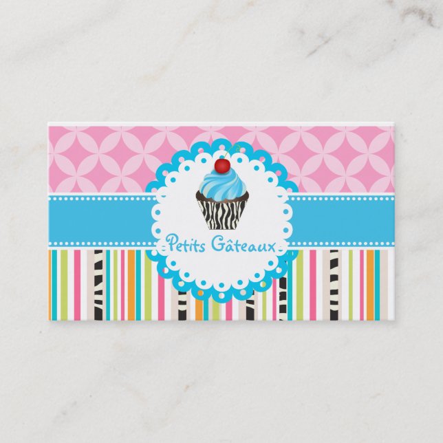 Carte De Visite PixDezines bleuets tourbillons cupcake+bandes (Devant)