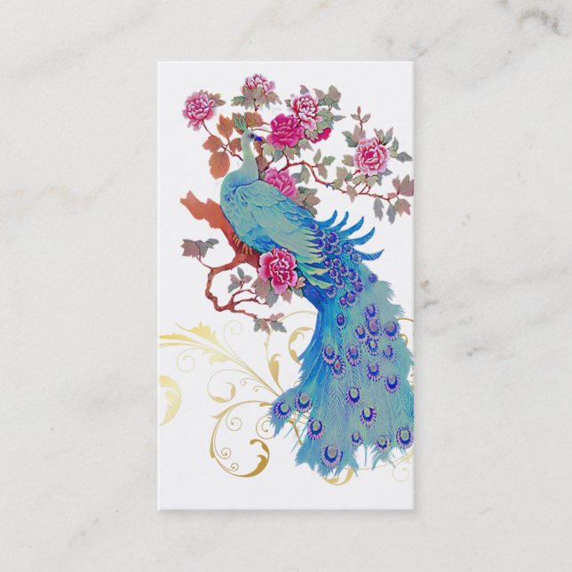 Carte De Visite PixDezines Blue Peacock/Peony/do-it-yourself coule (Devant)