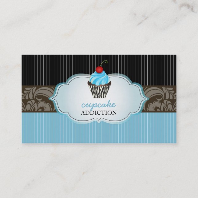 Carte De Visite PixDezines bluebery cupcake+pinstripes (Devant)