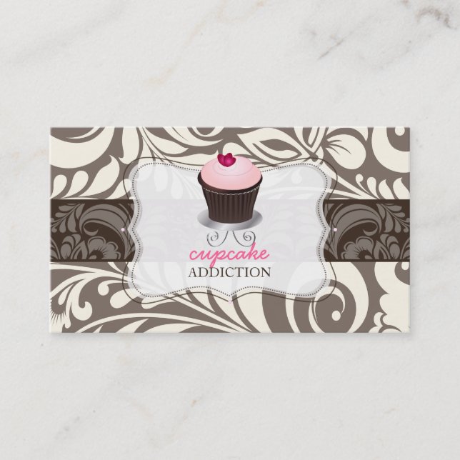 Carte De Visite PixDezines coeur rose cupcake+damask (Devant)