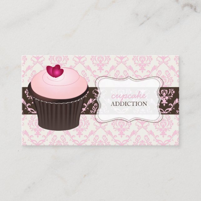Carte De Visite PixDezines cupcake de coeur rose+damas chantal (Devant)