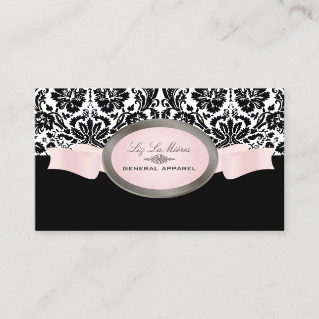 Carte De Visite PixDezines Damask noir, rose, blanc (Devant)