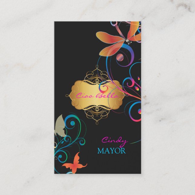 Carte De Visite PixDezines Dragonflies Papillons Rainbow Swirls (Devant)