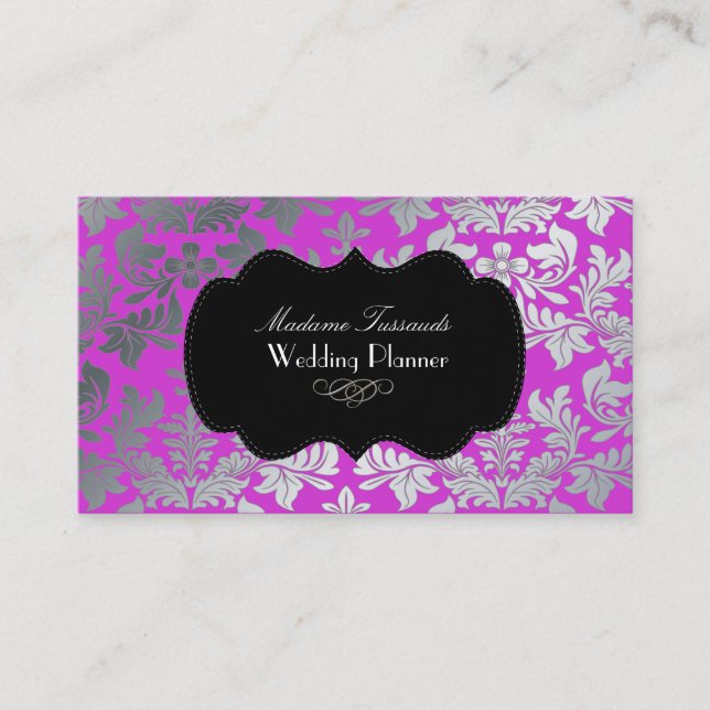 Carte De Visite PixDezines faux argent baroque damask magenta (Devant)