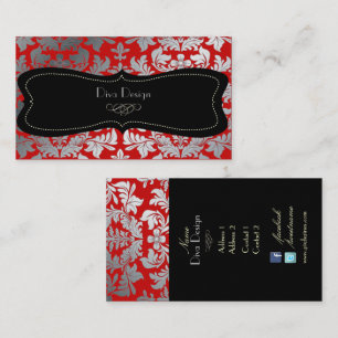 Carte De Visite PixDezines Faux argent baroque damassé rouge/noir