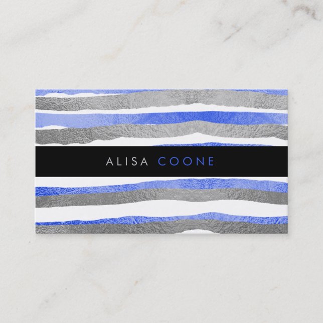 Carte De Visite PixDezines faux bandes bleu+argent (Devant)
