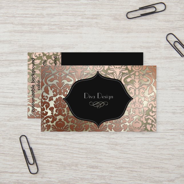Carte De Visite PixDezines Faux Cuivre Flora Damask/do-it-yourself (Devant/Arrière en situation)
