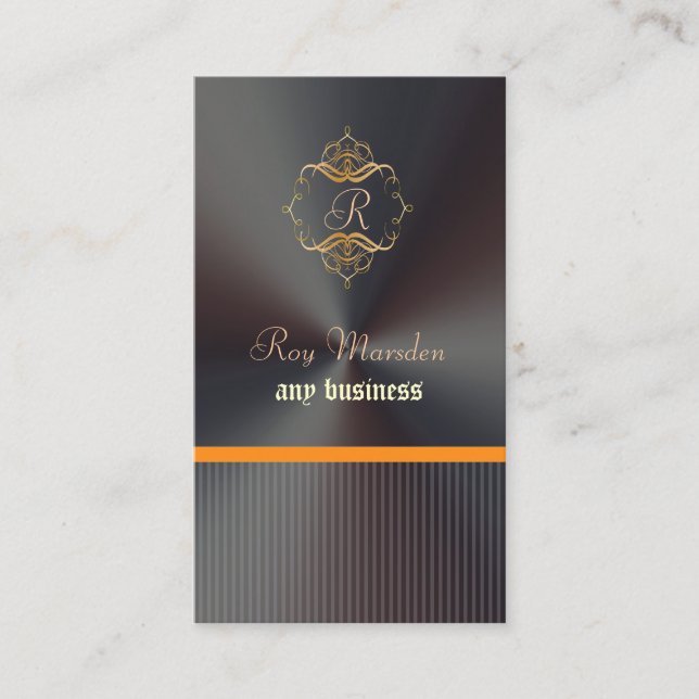 Carte De Visite PixDezines Faux Gold Filigree+Monogramme Pinstripe (Devant)