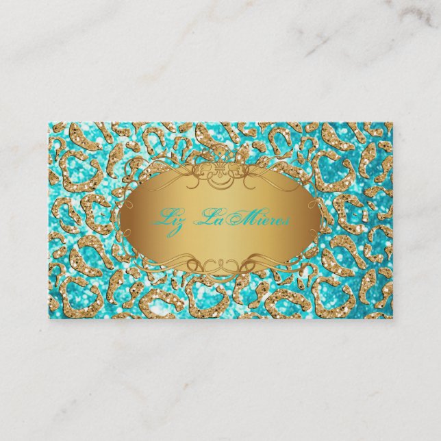 Carte De Visite PixDezines faux jaguar de parties scintillant/turq (Devant)