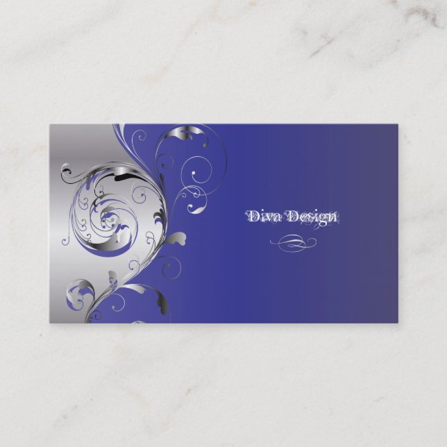 Carte De Visite PixDezines Filigree+tourbillons/argent+bleu cobalt (Devant)