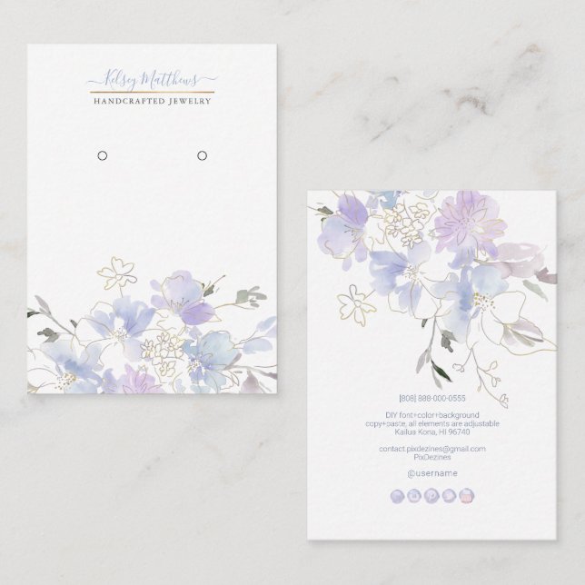 Carte De Visite PixDezines H2 Sweetpeas Dusty Blue (Devant / Derrière)